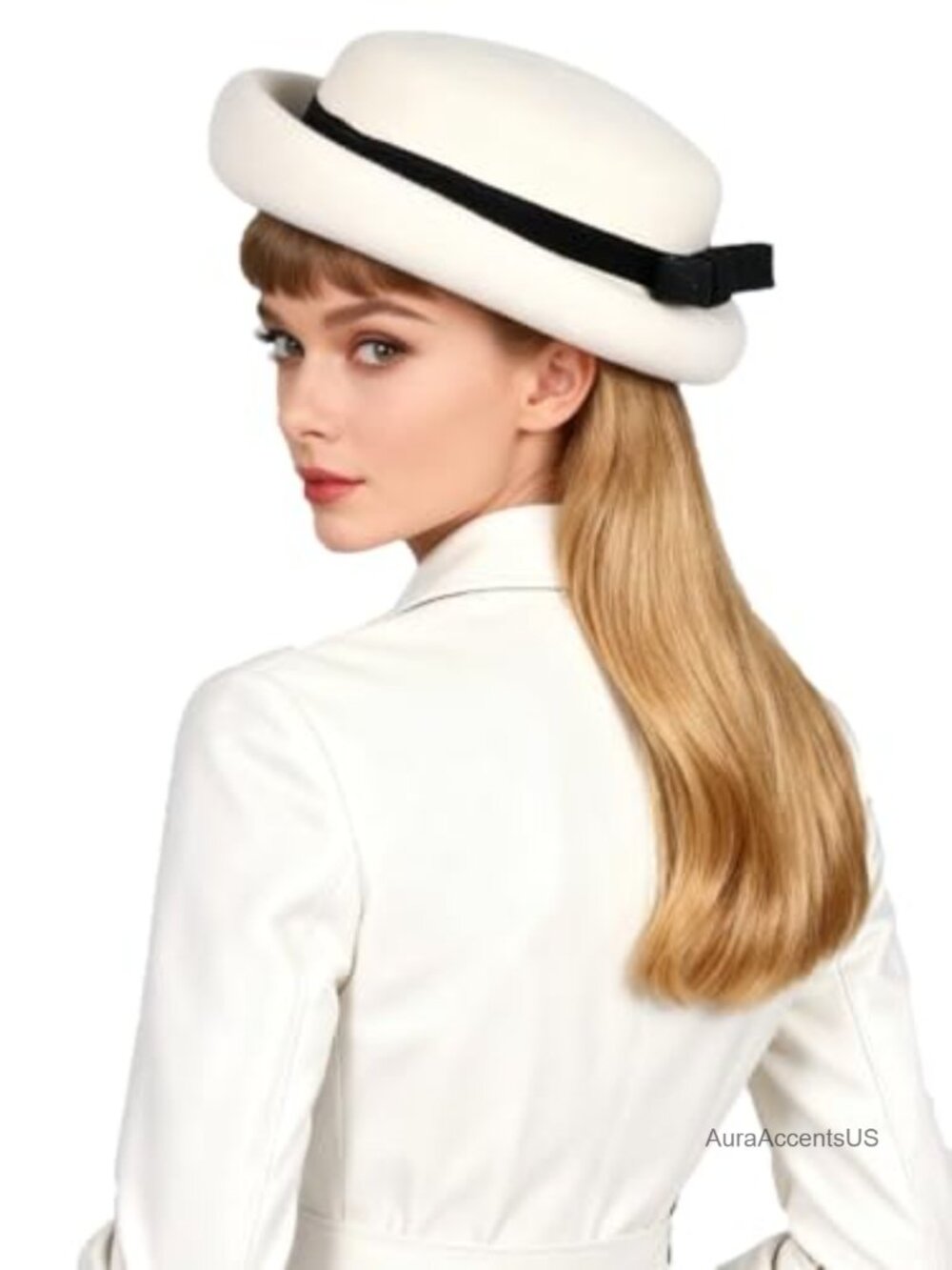 Wool Felt Cloche Hat Adjustable Bow Ribbon Formal Church Tea Party